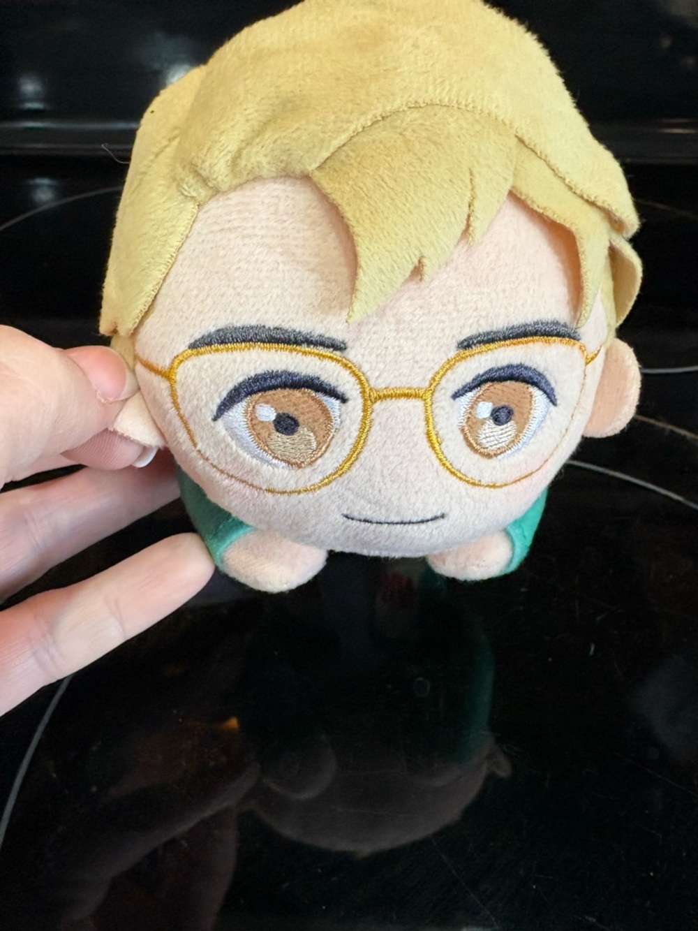 Plush Character Doll with Blonde Hair and Gold Glasses
